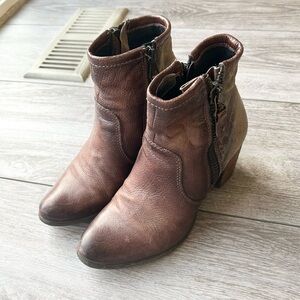 MJUS Metallic Leather Mixed Media Distressed Leather  Heeled Boots